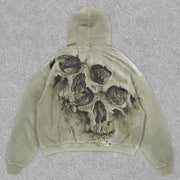 Casual Statement Vintage Skull Print Long Sleeve Hoodie