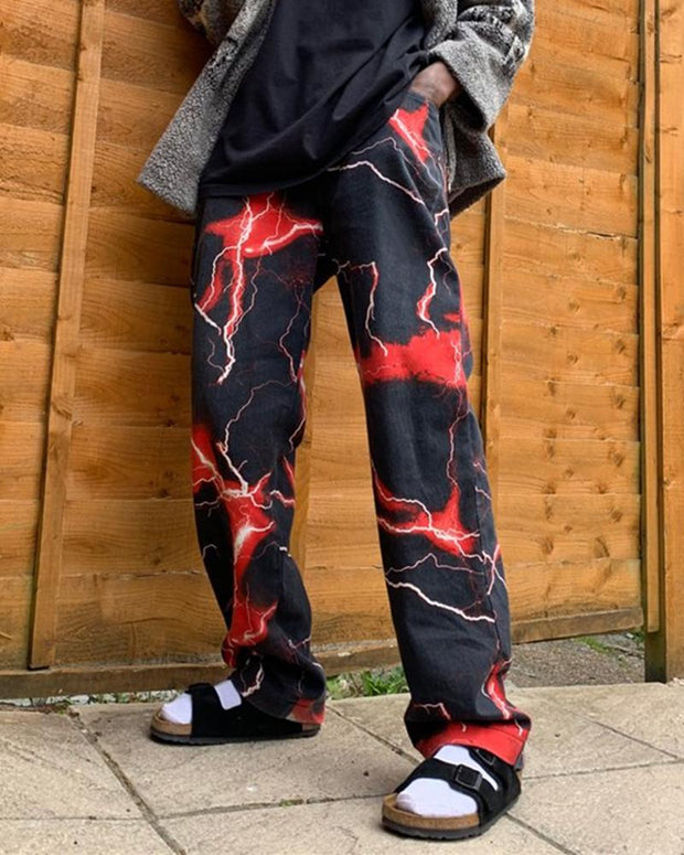 Retro lightning print slacks
