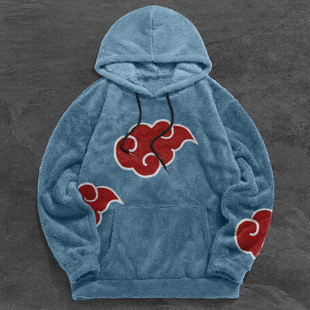 Vintage Cloud Print Plush Street Hoodie