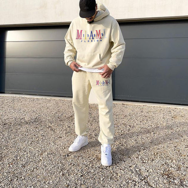 Fashion statement print preppy hooded sweatshirt set