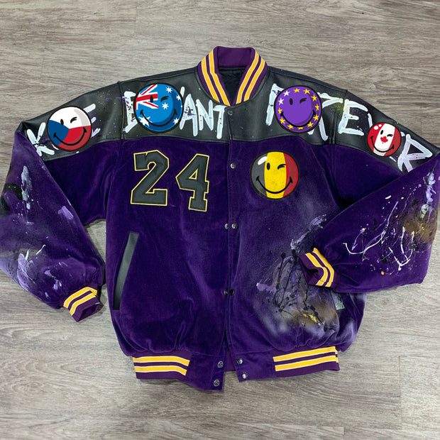 Contrast tie-dye smiley face baseball uniform jacket