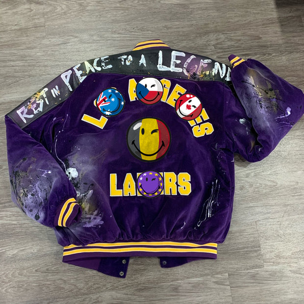 Contrast tie-dye smiley face baseball uniform jacket
