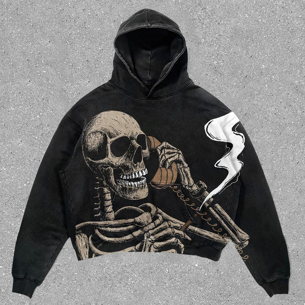 Statement Skull Print Long Sleeve Hoodie