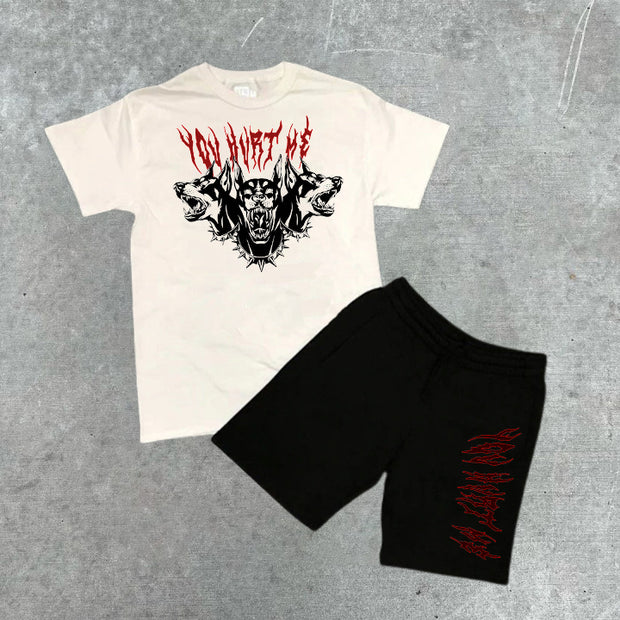 Doberman Graphic Short Sleeve Two-Piece Shorts