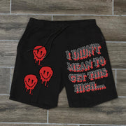 Retro Smiley Print Casual Fashion Sports Shorts