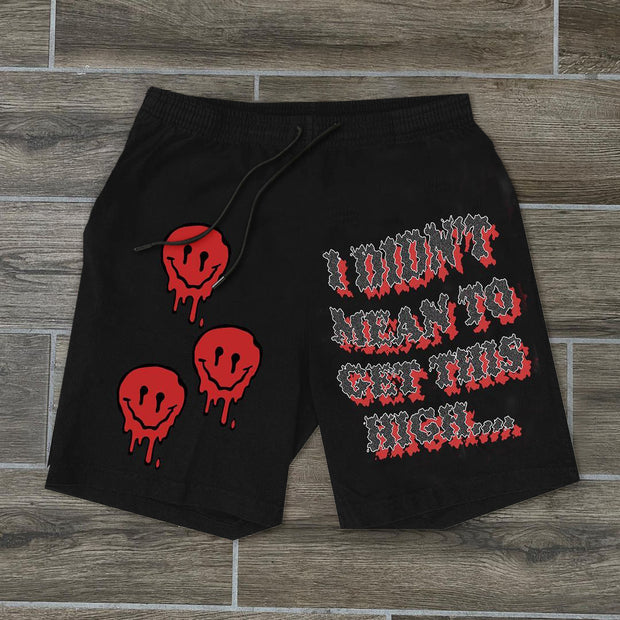 Retro Smiley Print Casual Fashion Sports Shorts