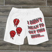 Retro Smiley Print Casual Fashion Sports Shorts