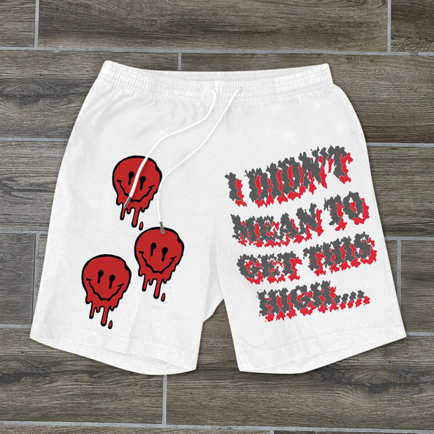 Retro Smiley Print Casual Fashion Sports Shorts
