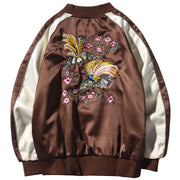 Fashion Casual Crane Embroidered Stand Collar Jacket