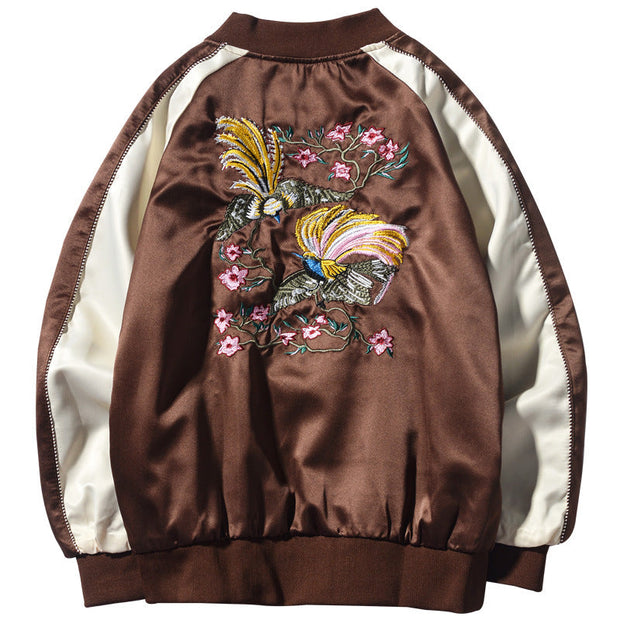 Fashion Casual Crane Embroidered Stand Collar Jacket