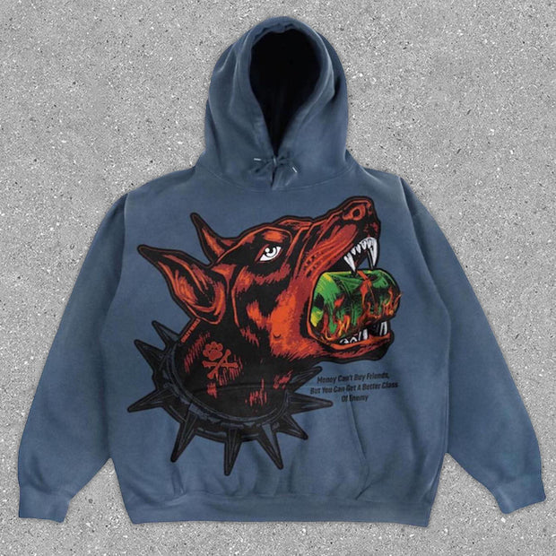 Fashionable Street Style Helldog Print Hoodie