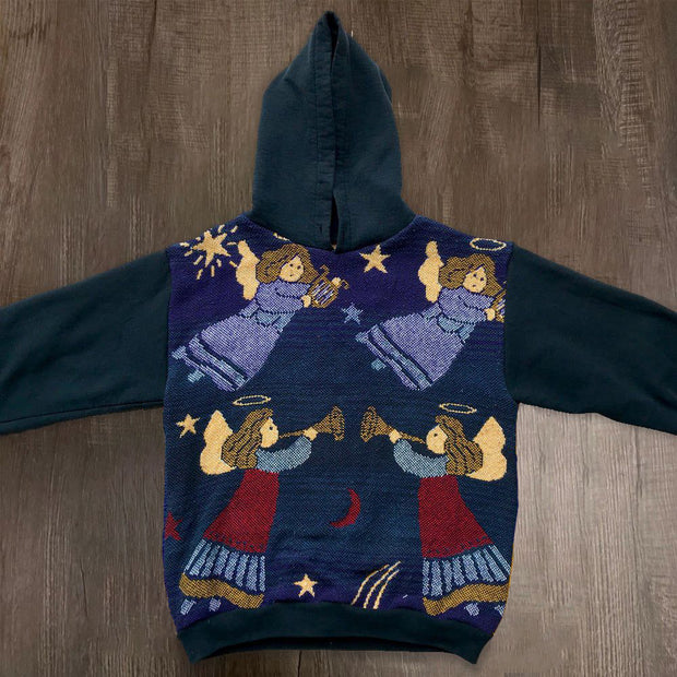 Retro Angel Pattern Street Long Sleeve Hoodie