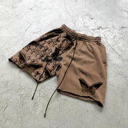 Retro print personality stitching casual shorts