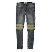 Retro Hip Hop Washed Ripped Hem Zipper Design Slim Jeans Trousers