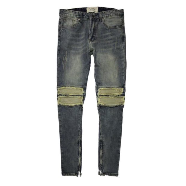 Retro Hip Hop Washed Ripped Hem Zipper Design Slim Jeans Trousers