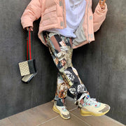 Art pattern fashion street style loose trousers