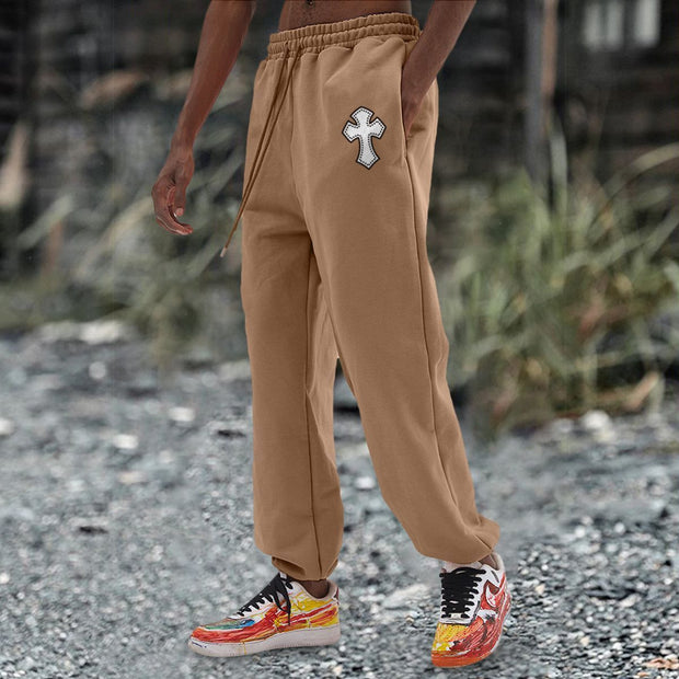 Vintage printed cross loose guard trousers