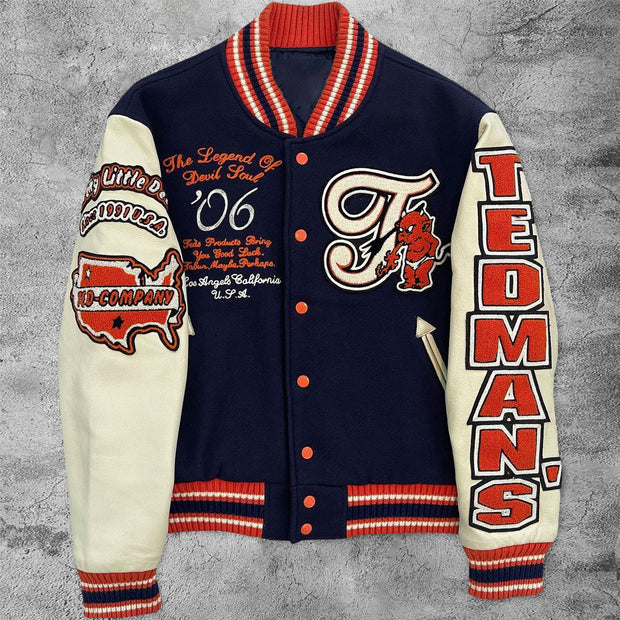 Casual fire spitting devil baseball jacket