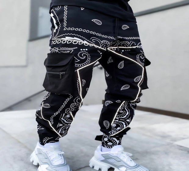 Fashion trend printing harem pants multi-pocket cargo trousers