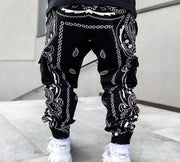 Fashion trend printing harem pants multi-pocket cargo trousers