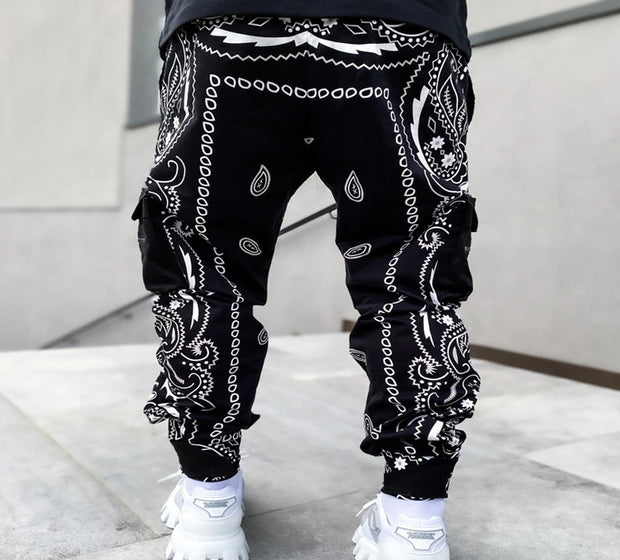 Fashion trend printing harem pants multi-pocket cargo trousers