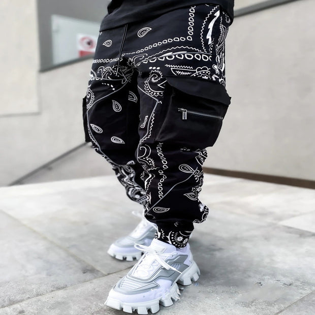 Fashion trend printing harem pants multi-pocket cargo trousers