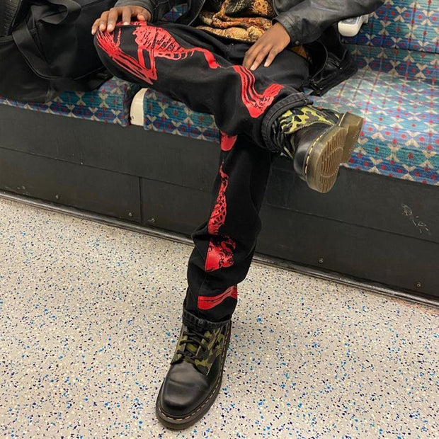 Personalized skull contrast print trousers