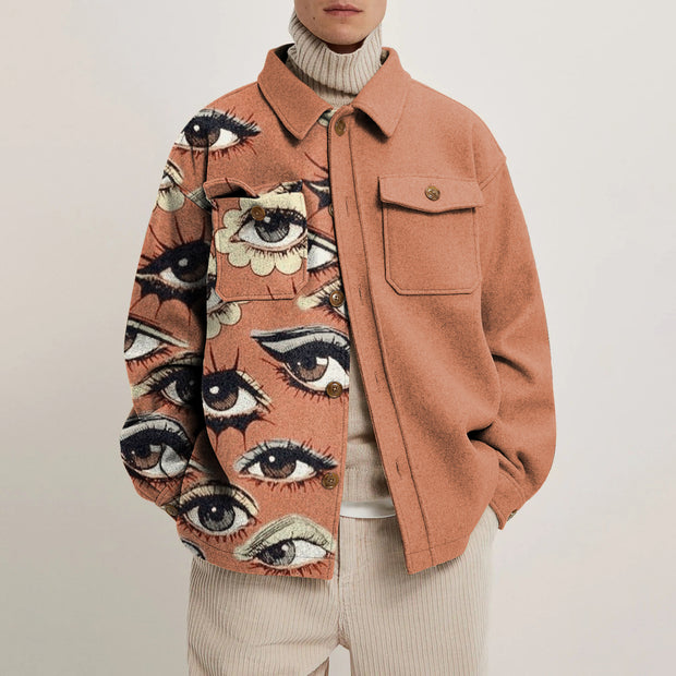 Retro print patchwork lapel jacket