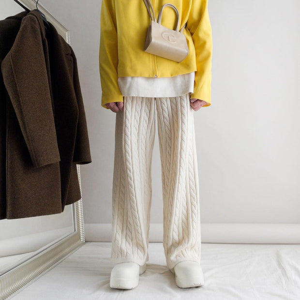 Street style loose fashion solid color twist knit casual pants