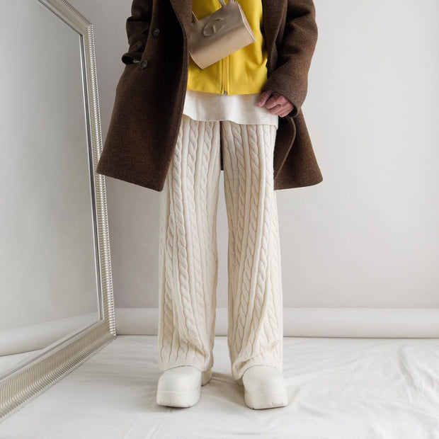 Street style loose fashion solid color twist knit casual pants
