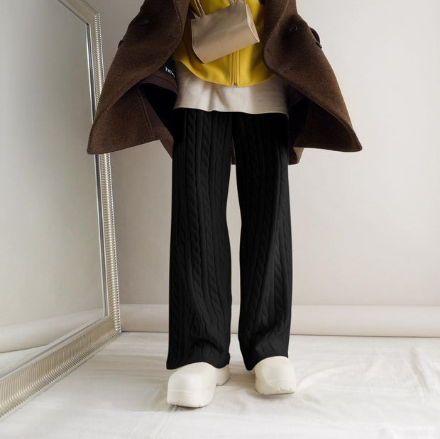 Street style loose fashion solid color twist knit casual pants