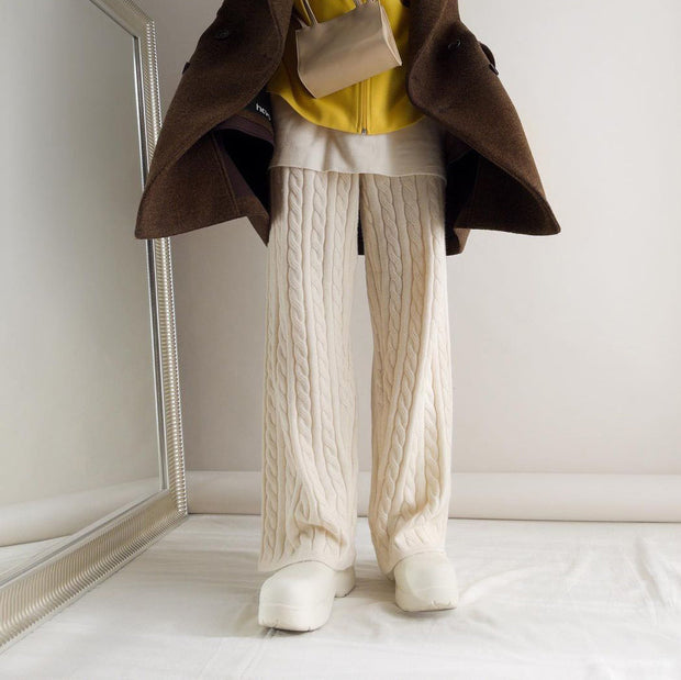 Street style loose fashion solid color twist knit casual pants