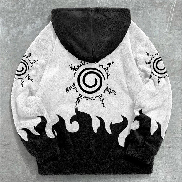 Flame Print Retro Trendy Plush Hoodies