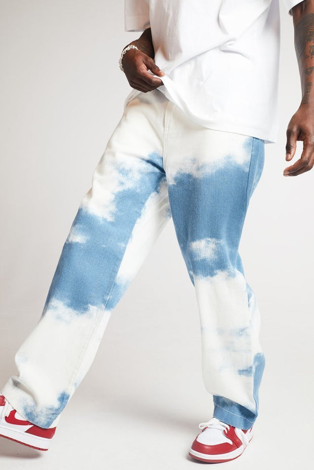 Loose straight-leg tie-dye jeans
