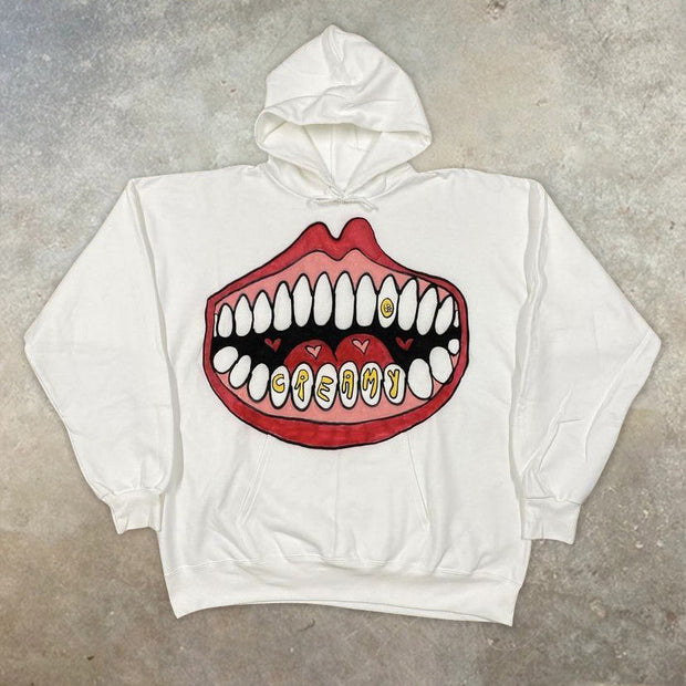 Statement lip print streetwear hoodie