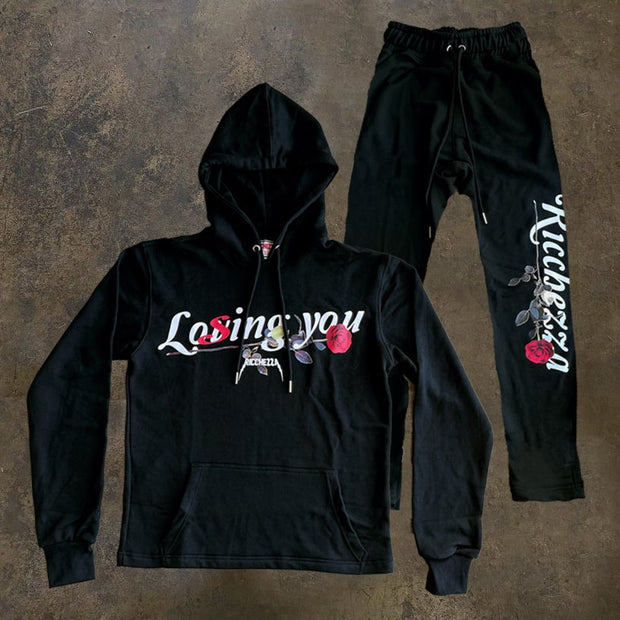 Fashion printed long-sleeved hoodie suit