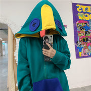 Frog Plus Size Fashion Half-Zipper Loose Hooded Jacket