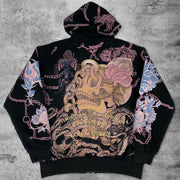 Japanese dark double snake skull hoodie