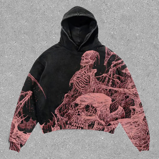 Retro Street Style Skull Print Hoodie