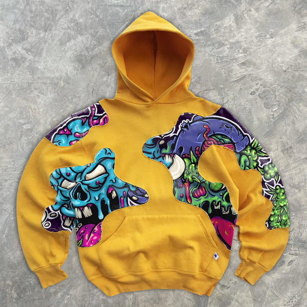 Retro casual monster skull hoodie