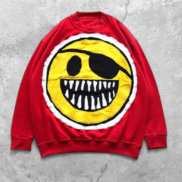 Smile Fashion Patch Round Neck Long Sleeve Sweatshirt