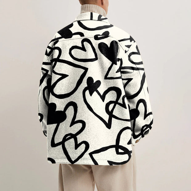 Fashion printed loose lapel coat