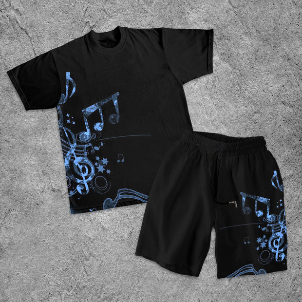 Street Fashion Note Print Short Sleeve Suit
