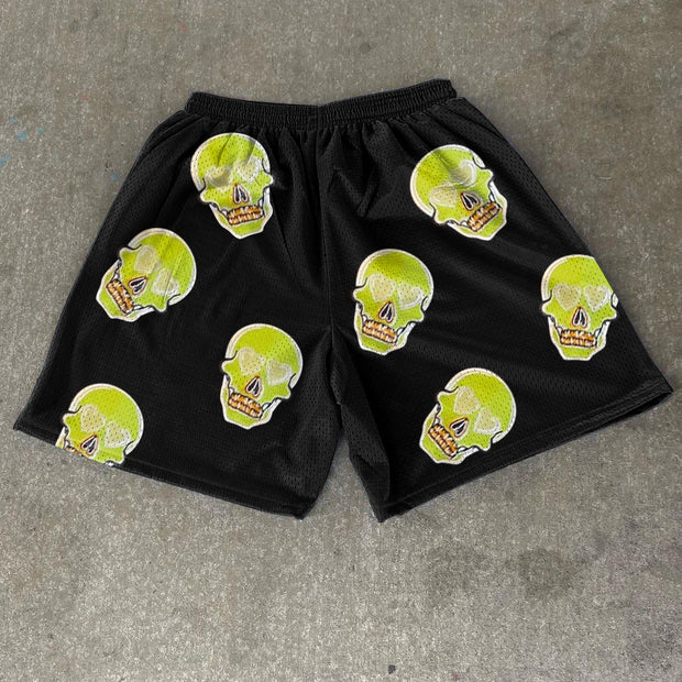 Skull Print Casual Street Mesh Shorts