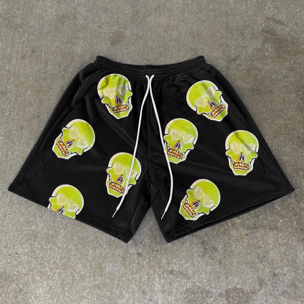 Skull Print Casual Street Mesh Shorts