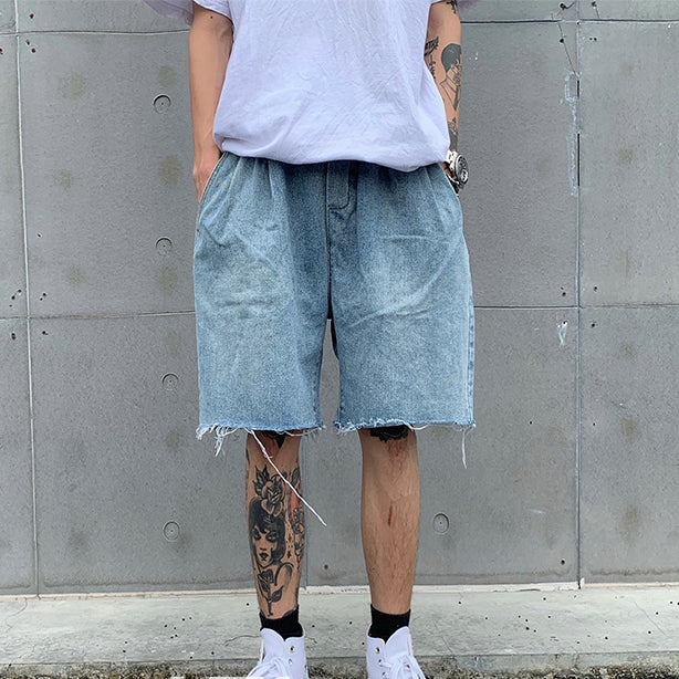 Retro light denim shorts