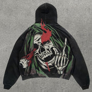 Skull Print Long Sleeve Hoodie