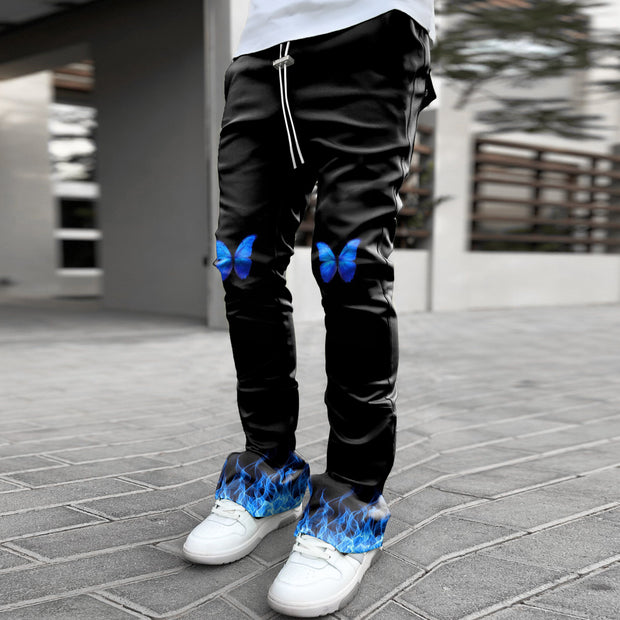 Flame butterfly print casual street shooting overalls