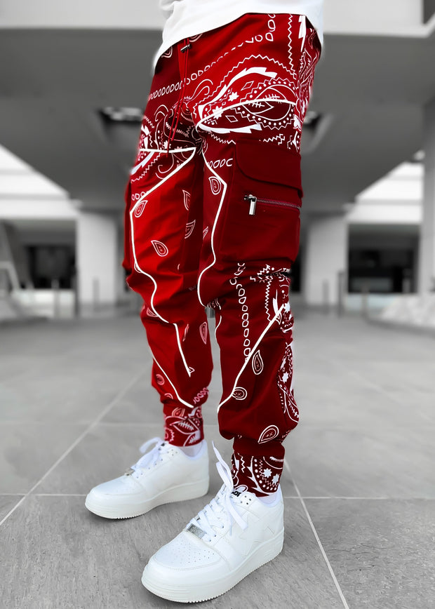 Men's loose street shot multi-pocket overalls trousers