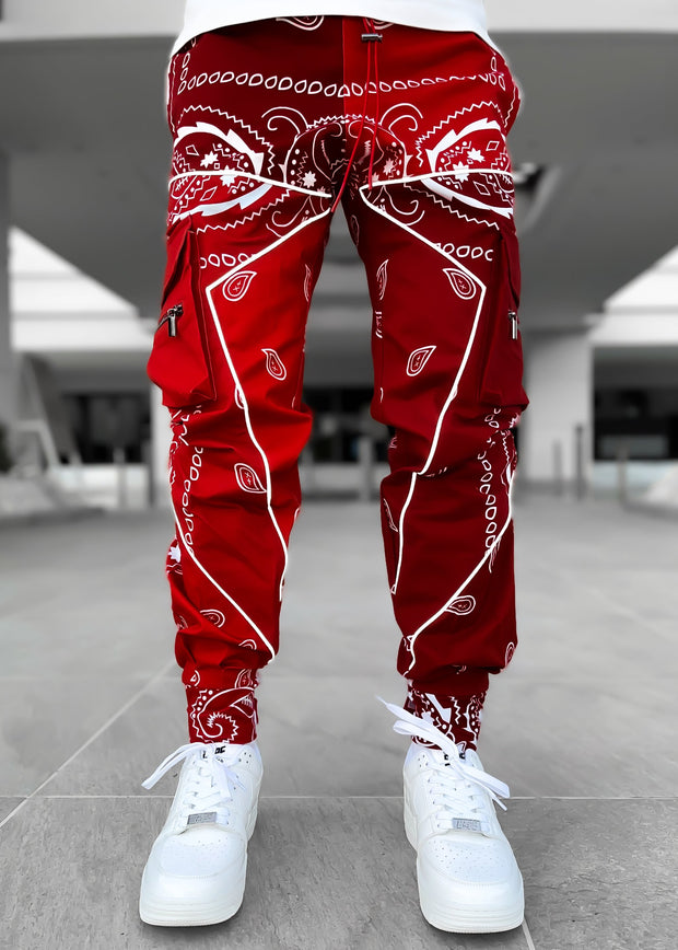 Men's loose street shot multi-pocket overalls trousers